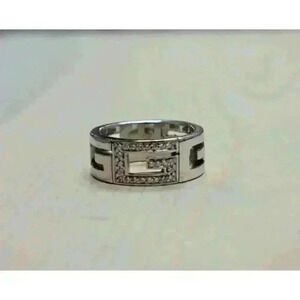 Gucci 18kt White Gold Logo "G" Ring with Diamonds Size 5.25